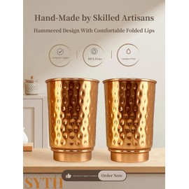 Luxury Heavy Duty100% Pure Copper Tumblers Set of 2 |BPA Free| Lacquer Free| Handcrafted Hammered Ayurvedic Glasses | 350 Ml/11.8 OZ Water Cups for Health, Detox & Hydration | Gift Box Incuded