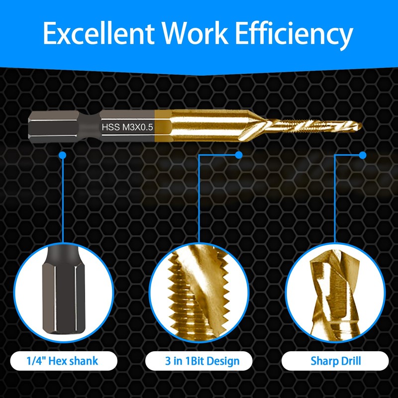 DKIBBITH 6-pc Metric M3 Combination Drill Tap Bit Set, M3*0.5