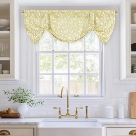 VOGOL Farmhouse Style Valances for Windows, Linen Textured Tie Up Kitchen Valance Curtains, Wrinkle Free Length Adjustable Window Topper, 1 Panel, 52 x 18 Inches, Mustard Yellow