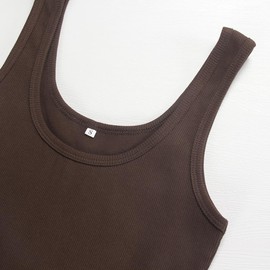 Artfish Women's Sleeveless Cotton Fitted Tank Top Form Fitting Scoop Neck Ribbed Knit Basic Cami Shirts (Brown, L)