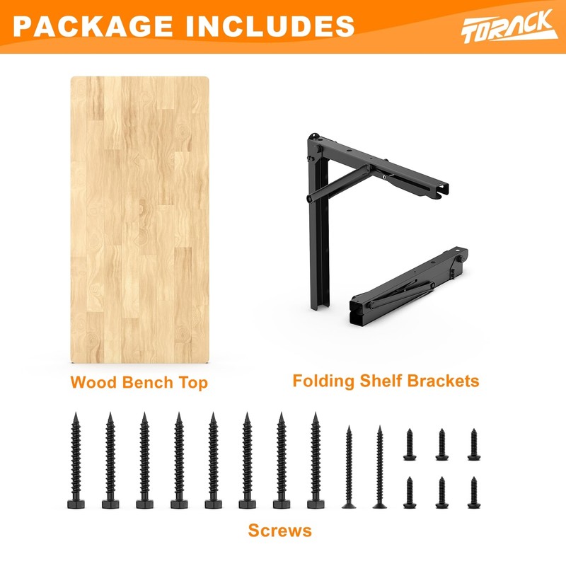 TORACK Heavy Duty Wall Mounted Folding Workbench, Space-Saving Collapsible Wall