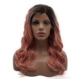Lushy Hair Synthetic Lace Front Wig Wavy Long 18inch Dark Root Pink Ombre Wig Full Density Realistic Wig