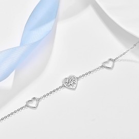TANGPOET Tree of Life Bracelet for Women 925 Sterling Silver Heart Friendship Bracelets Family Tree Bracelet Adjustable Chain Valentines Day Jewellery Gifts for Ladies Girls Friends