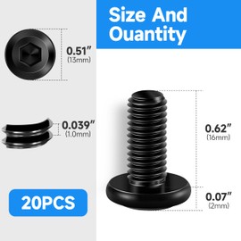 20Pcs M6 Bolt M6 x 16mm Flat Head Socket Cap Screw Bolts, Allen Socket Drive M6 Screws Assortment, Stainless Steel Bolts Black Oxide M6x1.0 Bolt by Marysino