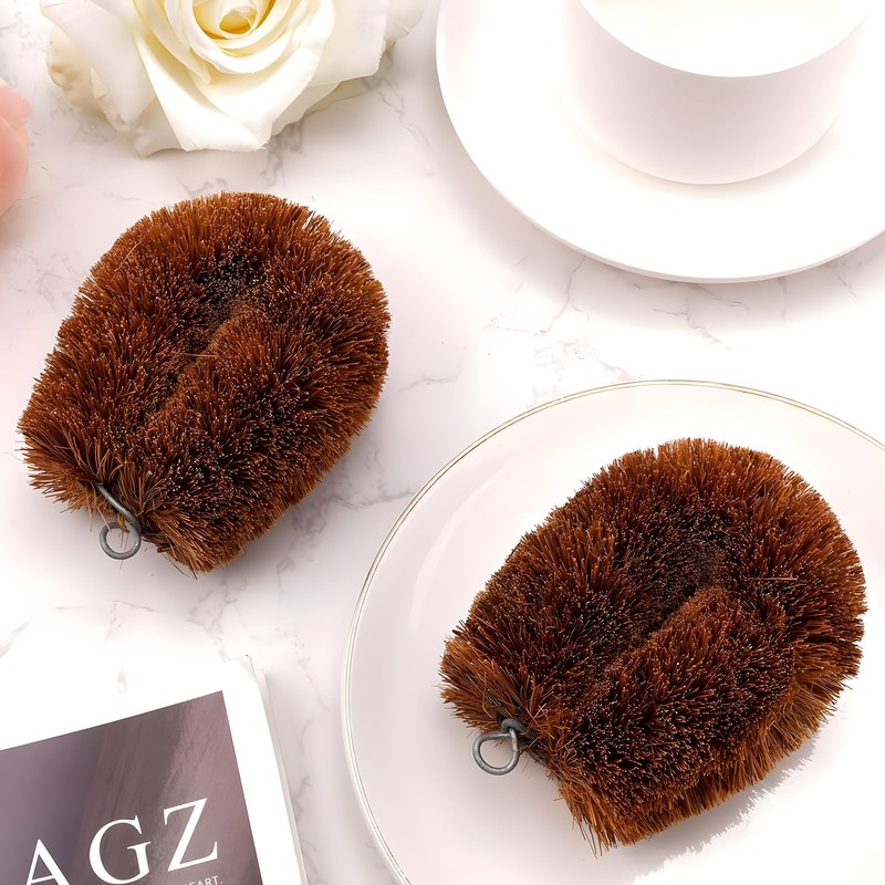 Pack of 2 Tawashi Coconut Coir Fiber Brushes, Natural Vegetable