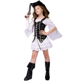 SEA HARE Girls Luxury Cool Pirate Fancy Dress Costume (L :10-12 Years)