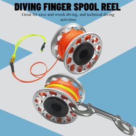 nitescuba Scuba Diving Reel 99 ft Finger Reel with Dive Double-Ended Bolt Snap Clip Aluminium Scuba Dive Finger Spool Reel for Snorkelling Diving Fishing (Silver)