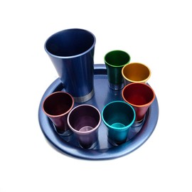 Set of Six Anodized Aluminum Cups with Tray