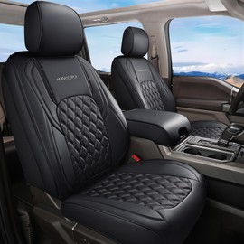Huidasource Front Car Seat Covers, Waterproof Faux Leather F150 Truck Seat Cushion Cover Custom Fit for 2015-2024 Ford F150 SuperCrew & 2017-2024 F250 F350 F450 Super Duty Crew Cab(Front Pair/Black)