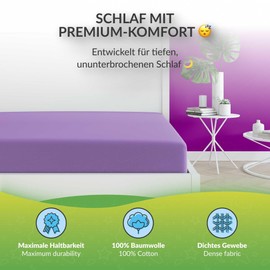 etérea Jersey Fitted Sheet, 100% Oeko-Tex Certified Cotton Bed Sheet for Mattresses up to 20 cm Deep, Children’s Bed Sheet, 80 x 160 cm, 80 x 180 cm, Purple
