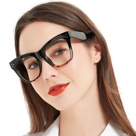 MARE AZZURO Large Blue Light Blocking Reading Glasses Women Trendy Square Readers 100 125 150 175 200 225 250 275 300 350 (Brown, 2.75)