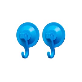 ARCUS Large Suction Hooks - Blue - 2 Pack - Plastic Suction Cup Hooks - Suction Hanger No Tools 3KG - Hooks for Door, Kitchen, Bathroom, Window - Decorations Hanger - Powerful Push & Lock Vacuum