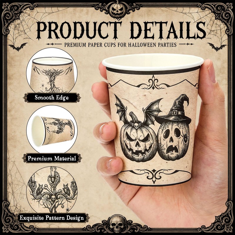 48 Pcs Halloween Paper Cups 9 oz Gothic Disposable Cups