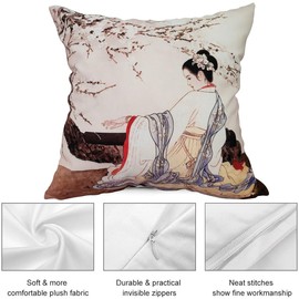 whooplaArt Decorative Velvet Pillow Cover Beauty Girl Double Sides Asian Lady Royal Court Chinese Style Pillowcases 18x18 Inch 45cm (LC-687)