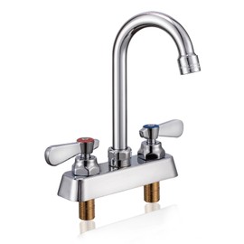 Utility Sink Faucet 4" Deck Mount Brass Commercial Faucet with 3-1/2" Gooseneck Spout, 2 Handles & Ceramic Valve, Leak-Resistant for Kitchen/Laundry Tub/Bar/RV/Restaurant/Industrial Use, 2 Hole