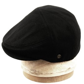 EPOCH HATS 100% Wool Herringbone Winter Ivy Cabbie Hat w/Fleece Earflaps – Driving Hat (XL, Black)