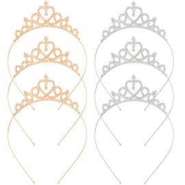 Ainvhh 6 Pack Princess Crown Headbands Glittering Rhinestone Non-Slip Tiara Elegant Birthday Crown Headband Sparkling Crystal Heart Hair Accessories for Girls Women Birthday Party, Proms, Gifts
