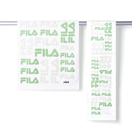 FILA Pattern Logo Towel Scarf, Green, Club Activities, Sports, Gym 49-1245100, Approx. 5.9 x 43.3 inches (15 x 110 cm)