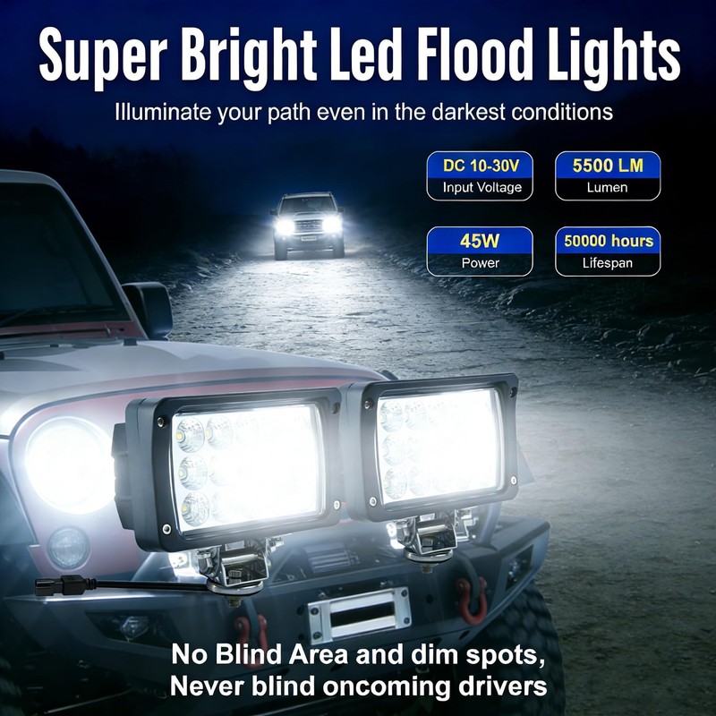JASLITE 2PACK 6.3" 45W 5500LM Heavy Duty High Powered LED