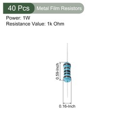 YOKIVE 40pcs Metal Film Resistor Assortment Kit 1W 1% Tolerance 1K Ohm Explosion-proof Axial Lead for DIY Electronic Projects