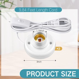 Yexiya 2 Pcs Light Socket with Cord Light Bulb Base E26/ E27 Lamp Base Desktop 9.84 ft Screw Socket with On/Off Switch