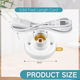 Yexiya 2 Pcs Light Socket with Cord Light Bulb Base E26/ E27 Lamp Base Desktop 9.84 ft Screw Socket with On/Off Switch