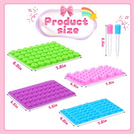 Candy Molds Silicone, with 2 Droppers, Non-Stick Silicone Candy Molds Including Mini Dinosaur, Bear Shape, Hearts and Mini Donut, Set of 4