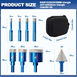 Tile Hole Saw Kit - BRSCHNITT Diamond Core Drill Bit Set 6/6/8/10/20/25/35mmDrill Bit &1 3/8"Diamond Chamfer Bit for Porcelain Tile Ceramic Marble Granite