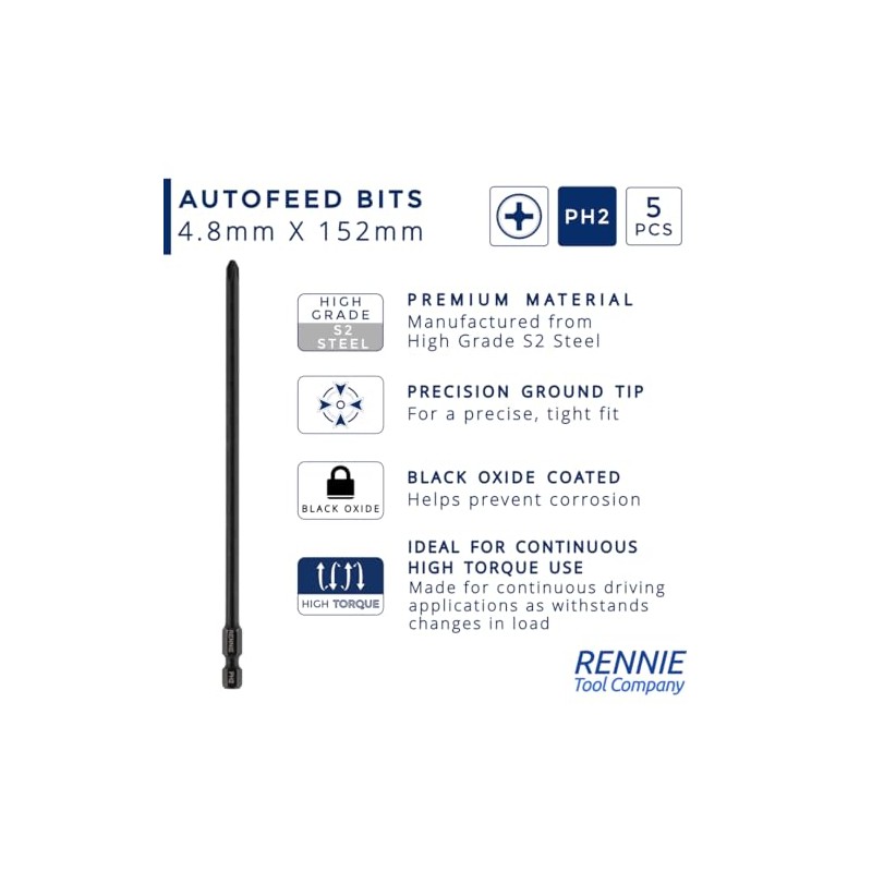5 x Rennie Tools 152mm Long PH2 Compatible with Festool