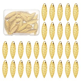 PATIKIL Fishing Lure Blades, 40 Pack 1" x 0.3" Round Fishing Spinner Baits Willowleaf Lure Spinner Making Part with Plastic Storage Box for Bait Accessories, Gold Tone