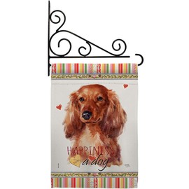 Long Hair Dachshund Happiness Garden Flag Set Wall Holder Animals Puppy Spoiled Paw Canine Fur Pet Nature Farm Animal Creature Small Gift Yard House Banner Double-Sided Made In USA 13 X 18.5