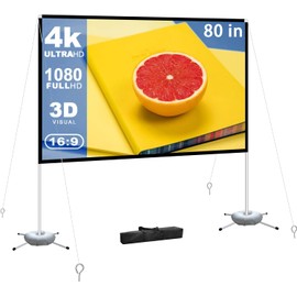 Projector Screen Portable Outdoor Movie: Projection Screens Stand 4K Cinema 80 inch for Camping White
