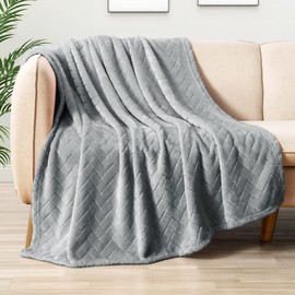 Whale Flotilla Breathable Fleece Throw Blanket for Couch Sofa(50x65 Inch), Super Soft Fuzzy Blankets for All Season, Lightweight and Fluffy, Light Grey(Leaf)