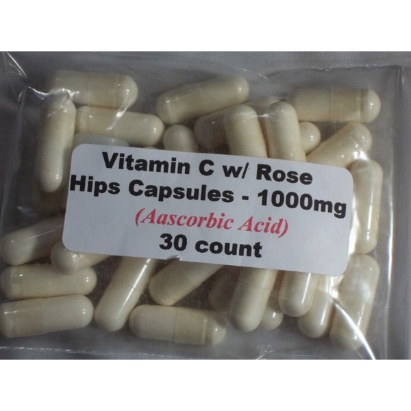 Vitamin C Powder ( Ascorbic acid) w/ Rosehips Capsules 1000mg - 30 count