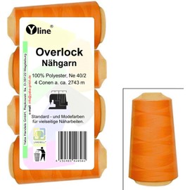 Pack of 4 Overlock Sewing Cotton, Orange, A. 2743 Yard Ne 40/2, 100% Polyester Sewing Thread, Yarn Sewing 2948
