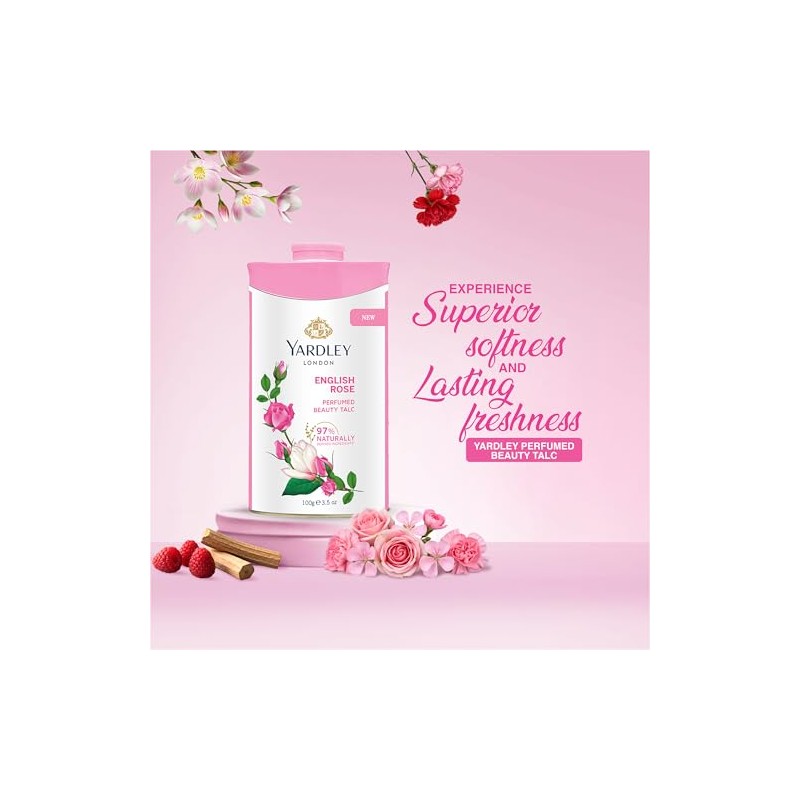 Yardley London ENGLISH ROSE Perfumed Deodorizing Talc Talcum Powder 100gm