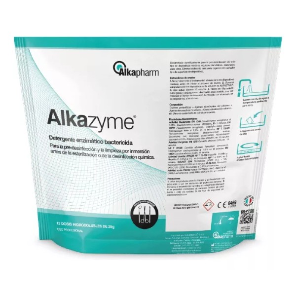 AlkaMedica Alkazyme Detergente Desinfectante Enzimatico C/12 Sobres 20g