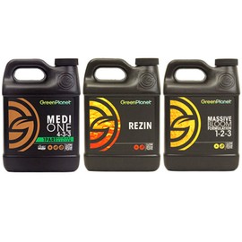Green Planet MEDI ONE (4-3-3) All Natural Organic Hydroponics Nutrient, REZIN and Massive Bloom (1-2-3) Bloom Booster (1L)