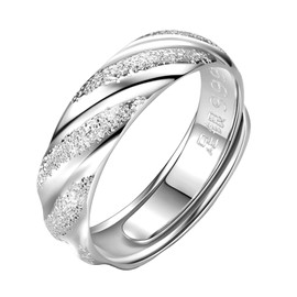 HJ HUAJ Sterling Silver Croissant Braided Ring Dots Ring Centre Groove Rings Silver Band Rings For Women and Men Adjustable Ring