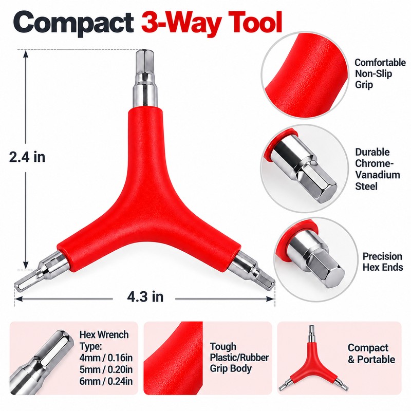 3-Way Y-Shaped Hex Wrench, 4mm 5mm 6mm Allen Key Tool