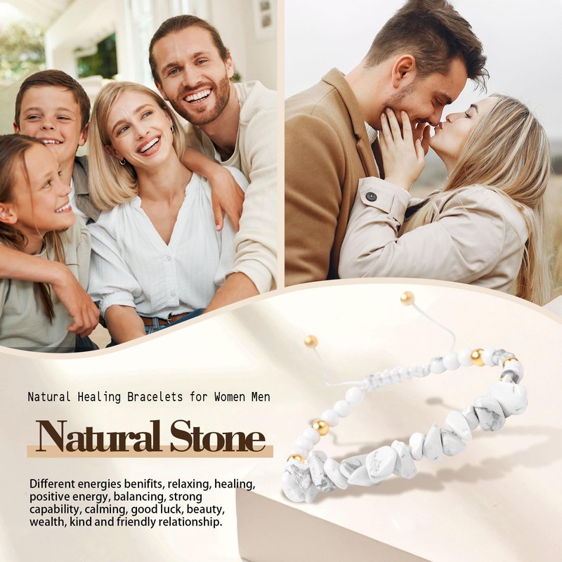 Howlith Splitterarmband Echtes Edelstein Armband für Damen Herren, 5-8mm Natürliche