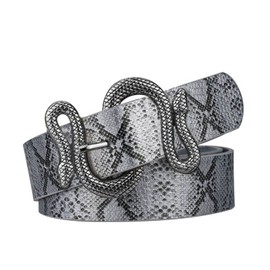Alphyly Neries Snake Belt, Women’s Silver Faux Leather Fashion Belt, Silver Buckle, 47” Long, Fits Waist Sizes 37-40”