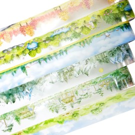 AuriicLeaf Fairy Tale Countryside PET Tape Set, 6 Rolls Nature-Inspired Stickers for Scrapbooking, Journaling, DIY Crafts, and Art Supplies