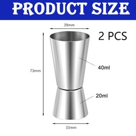 2 Stück Messbecher Cocktail, CL Messbecher, Kleiner Messbecher, CL Messbecher Cocktail, Messbecher, Cocktail Dual Spirit Measure Cupfür Bar Party Wein Cocktail Drink Shaker（20/40ml）M