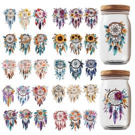GOMAKERER 10 Blatt UV DTF Cup Wrap Transferaufkleber Für 16OZ Glasbecher 10 Stile Traumfänger Druck Rub On Transferfolien Federn Wasserfest Zum Aufbügeln Transferaufkleber Für Tassen Bastelarbeiten
