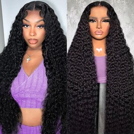 FIRIEYA 13x6 Deep Wave Lace Front Wigs Human Hair 200 Density HD Full Lace Frontal Wigs for Women Deep Curly Glueless Wig Human Hair Pre Plucked 28 Inch