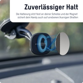 ANSMANN Handyhalter für PKW mit Magnet - Auto Handy Halterung mit Saugnapf zur Befestigung an Frontscheibe - Kfz Handyhalterung - Magnethalter ideal als Zubehör für Smartphone & Navigationssystem