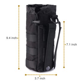 Upgraded Sports Water Bottles Pouch Bag, Tactical Drawstring Molle Water Bottle Holder, Travel Mesh Hydration Carrier With Pouches (Black-1Pack)