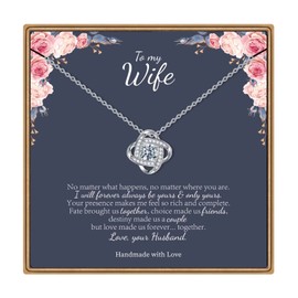 Ieftop Wife Gifts from Husband, 14K White Gold Plated CZ Love Knot Necklace Gifts for Her Birthday Gift Ideas Wife Necklace Gift for Wife from Husband Wife Anniversary Valentines Day Gifts for Wife