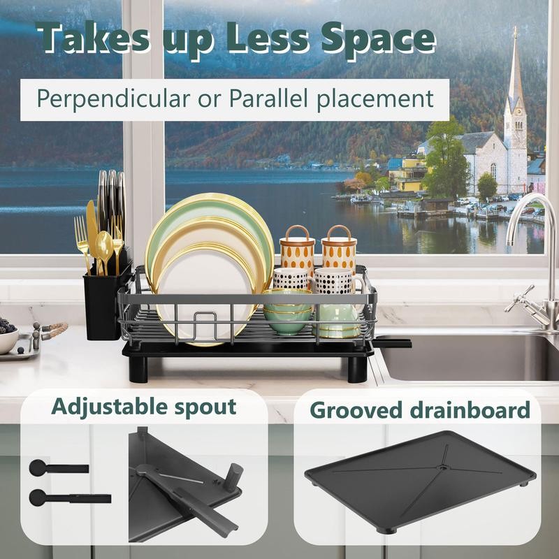 Dish Drying Rack for Kitchen with Adjustable Spout Utensil Holder